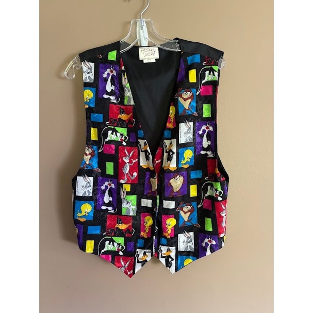 Vintage Looney Tunes Character Print Vest Mens ML Bugs Bunny Tweety Daffy Retro